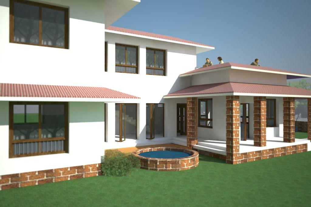 A Duplex house with exposed laterite stone designed at Raigad District